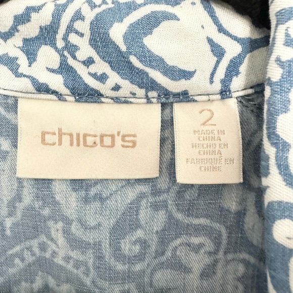 Chicos Jacket Womens 2 Large Snap Buttons Pockets Floral Blue White Lyocell - Picture 4 of 6